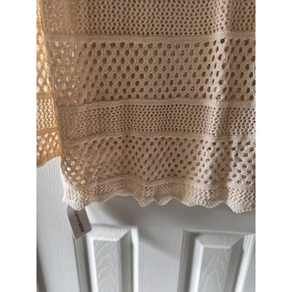 Boho Crochet Open Knit Sweater Cream Oversized Beachy S M - Picture 5 of 9